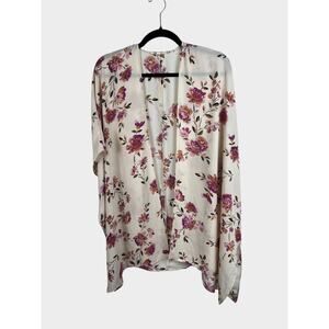 Maurices Blush Floral Chiffon Kimono One Size Sheer Boho Layering Cardigan